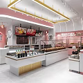 Modern Pink Dessert Shop Interior With Display Cases And Counters 3d model