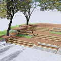 Modern Outdoor Staircase With Wooden Steps Green Plants Trees And White Railings