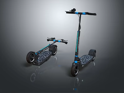 Two Electric Scooters Folded And Unfolded Black Blue Design With Wheels And Deck 3d model