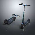 Two Electric Scooters Folded And Unfolded Black Blue Design With Wheels And Deck