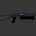 Modern Black Metal Machine Gun With Long Barrel Magazine And Stock Isolated On Gray Background