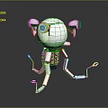 Shiny Silver Robot Mechanical Creature With Round Head Blue Eye And Metallic Legs