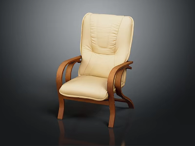Modern Minimalist Single Sofa With Beige Leather Like Upholstery Wooden Armrests And Stitched Backrest 3d model