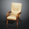 Modern Minimalist Single Sofa With Beige Leather Like Upholstery Wooden Armrests And Stitched Backrest