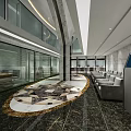 Modern Reception Area Interior Design With Marble Accents Sofa Seating And Patterned Rug