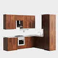 Contemporary Wooden Kitchen Cabinets Design With Oven Stove Sink And White Countertop