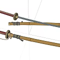 Traditional Japanese Katana Swords With Wooden Sheath And Ornate Hilt Design