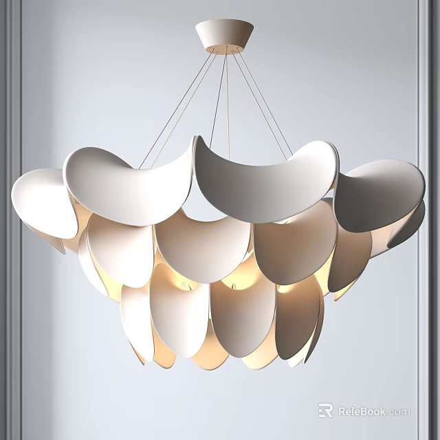 Modern Elegant Petal Shaped Chandelier with Layered Cream Brown Tones and Illuminated Glow 3d model 
