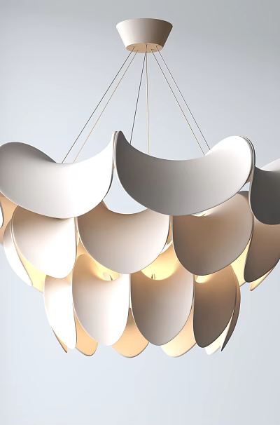 Modern Elegant Petal Shaped Chandelier with Layered Cream Brown Tones and Illuminated Glow 3d model
