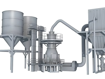 Large Industrial Grinding Equipment with Silos Pipes and Processing System 3d model