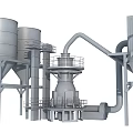 Large Industrial Grinding Equipment with Silos Pipes and Processing System 3d model