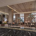 Luxury Spacious Modern Hotel Lobby Interior With Exquisite Chandeliers And High Grade Marble Flooring