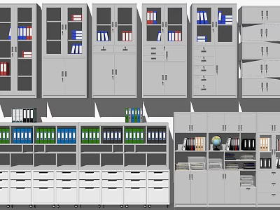 Different Style Bookcases Featuring Open Compartments Closed Cabinets And Document Storage 3d model