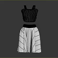 Women's Fashion Clothing Set With Black Sleeveless Top And White Geometric Pattern Skirt