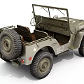 Vintage Military Green Jeep Featuring Open Top Brown Seats Rugged Tires And Classic Design