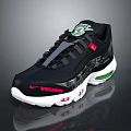Black Sporty Sneakers With White Sole Red Worldwide Text And Green Accents Air Cushion Design