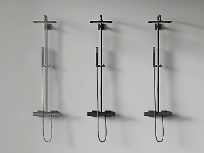 Three Modern Wall Mounted Black Shower Fixtures With Sleek Design 3d model