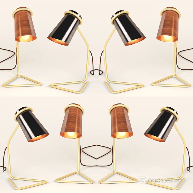Modern Table Lamps With Golden Metal Frames Triangular Bases And Warm Illumination 3d model 