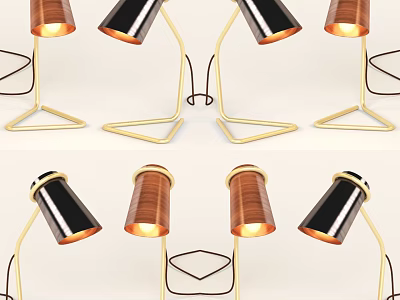 Modern Table Lamps With Golden Metal Frames Triangular Bases And Warm Illumination 3d model