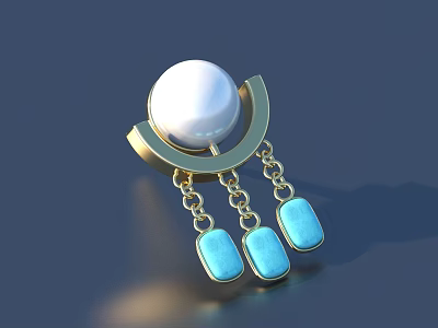 Elegant Pearl Jewelry Piece With Golden Setting And Blue Gemstone Drops 3d model