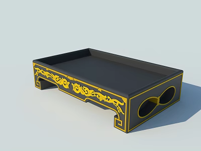 Ceramic Vessel with Black Surface Yellow Decorative Patterns Stand Structure and Circular Holes 3d model