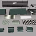Garden Shade Structures Design With Green Canopies Striped Awnings And Coffee Signage