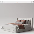 Modern Upholstered Headboard Double Bed With Multiple Pillows And Warm Tones Bed Linens 3d model