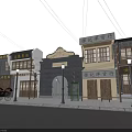 Historic Chinese Commercial Street With Traditional Architecture Shop Signs And Rickshaw