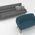 Multi Person Grey Sofa And Blue Single Armchair In Modern Living Room Setup
