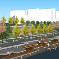 Waterfront Landscape Design With Greenery Trees Promenade Urban Buildings And Shoreline Road