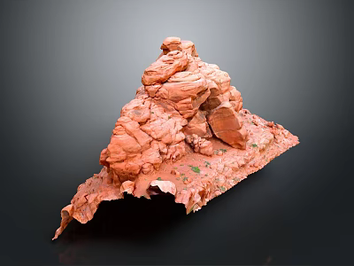 Red Wood Stone Model With Natural Rough Texture And Small Green Plants On Surface 3d model