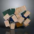 Stacked Old Books With Various Colored Covers And Scattered Paper Pages