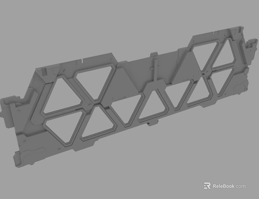 Gray Long Strip Mechanical Part 3D Model With Geometric Hollow Triangle Structure 3d model
