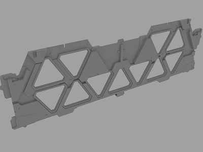 Gray Long Strip Mechanical Part 3D Model With Geometric Hollow Triangle Structure 3d model