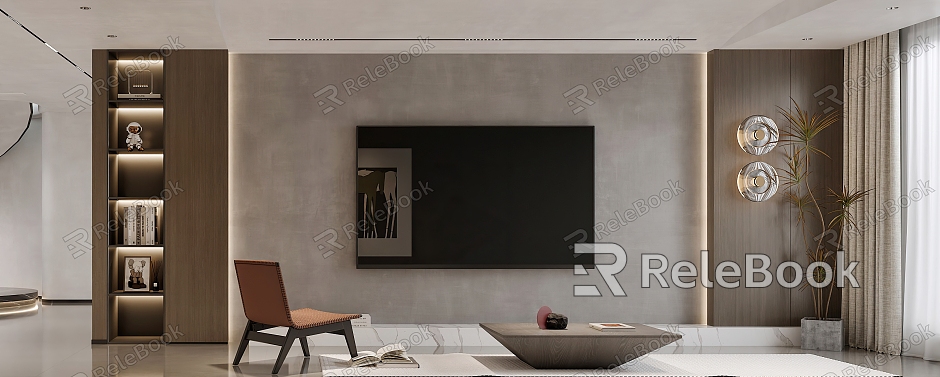 Guest Restaurant TV Background Wall Living Room Wine Cabinet Shoe Cabinet Simple Italian Black and White Grey Potted Plant Leisure Chair G074 model