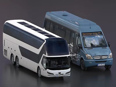 Modern Passenger Buses In White And Blue With Sleek Design And Spacious Windows 3d model Modern Passenger Buses In White And Blue With Sleek Design And Spacious Windows 3d model