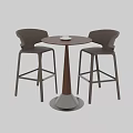 Modern Round Bar Table With Wooden Top Black Base And Gray High Chairs
