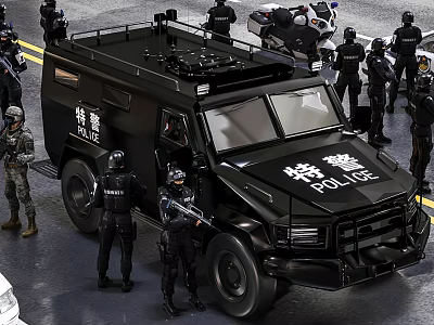Black SWAT Police Vehicle With Tactical Officers And POLICE Markings 3d model