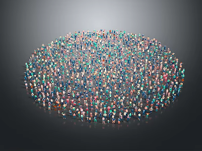 Large Group of People Standing in Circular Formation on Gray Background 3d model