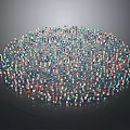 Large Group of People Standing in Circular Formation on Gray Background