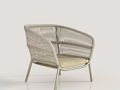 Modern Wicker Leisure Chair with Curved Backrest Metal Legs and Light Cushion 3d model