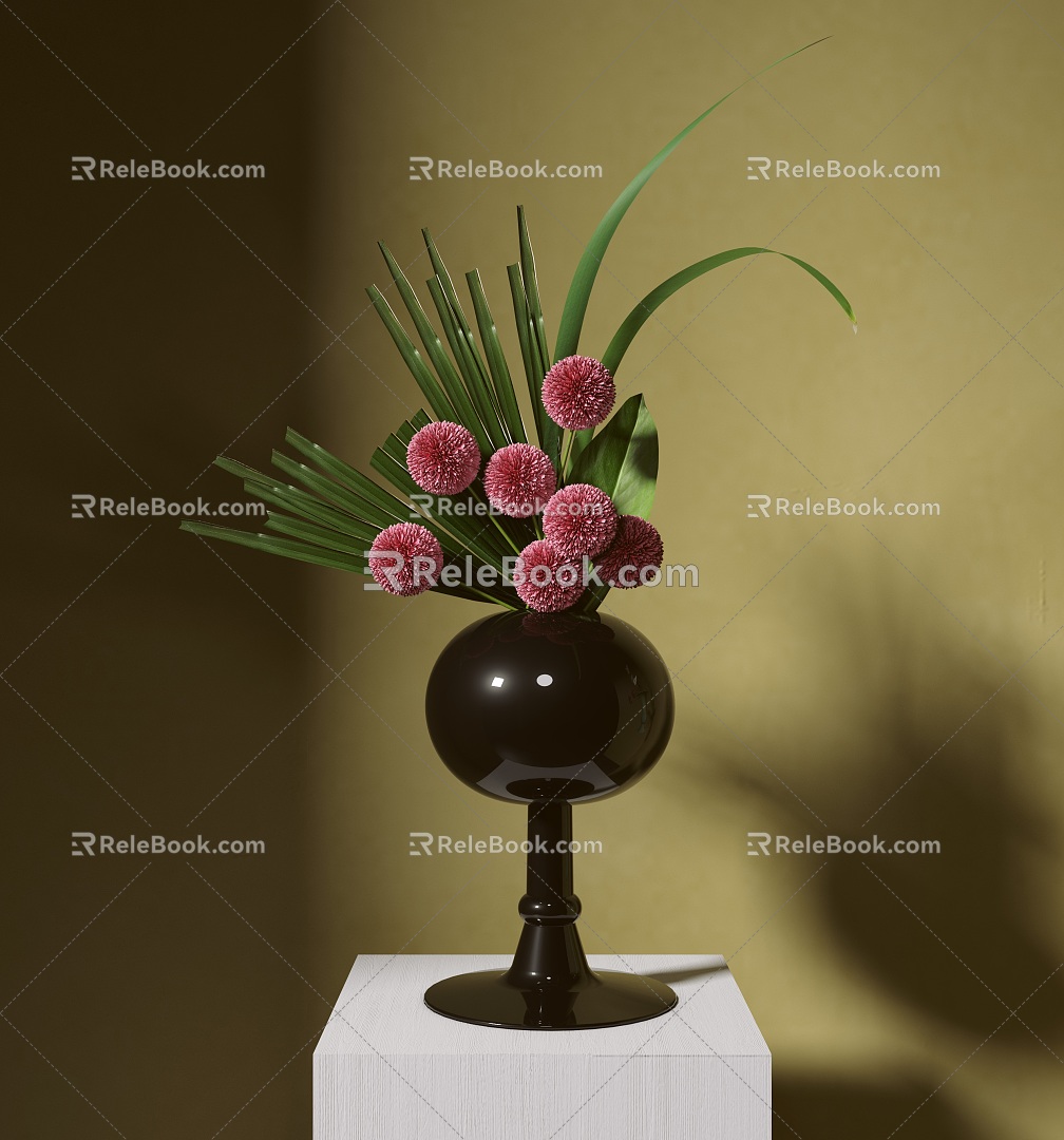 New Chinese-style Flower-arranging Vase Ornaments Japanese-style Flower-arranging Floriculture Small Original Zen Iris Leaf Ping-pong Chrysanthemum 3d model