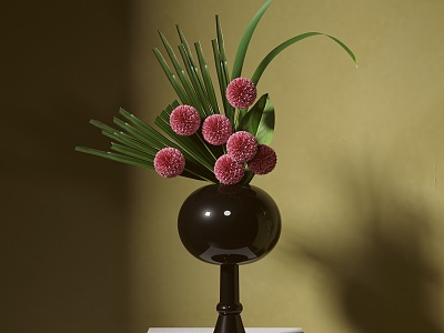 New Chinese-style Flower-arranging Vase Ornaments Japanese-style Flower-arranging Floriculture Small Original Zen Iris Leaf Ping-pong Chrysanthemum 3d model