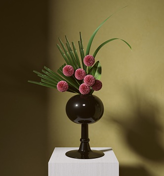 New Chinese-style Flower-arranging Vase Ornaments Japanese-style Flower-arranging Floriculture Small Original Zen Iris Leaf Ping-pong Chrysanthemum 3d model