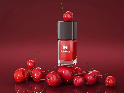 Vibrant Red H Beauty Nail Polish with Fresh Cherries Decorative 3d model