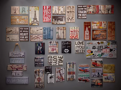 Vintage Retro Decorative Signs Collection With Inspirational Quotes And Artwork 3d model