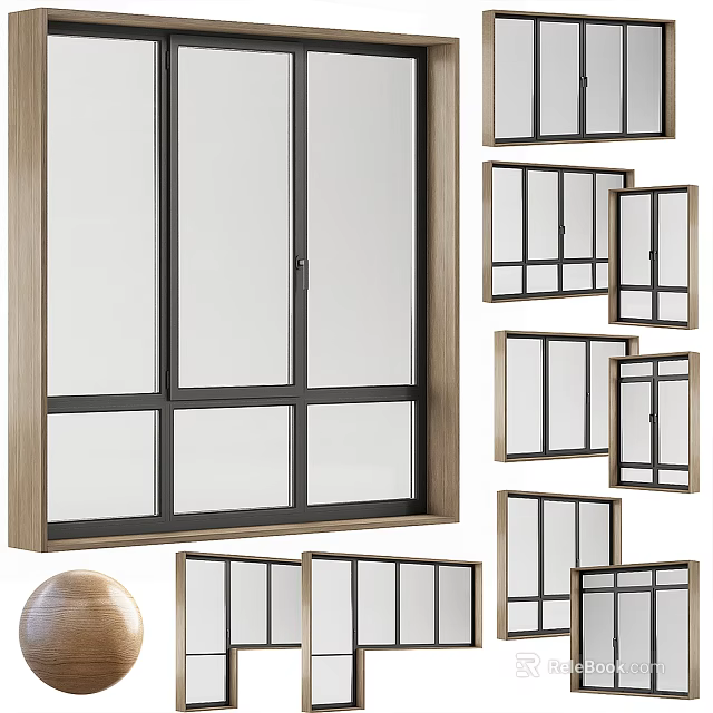 Modern Casement Windows With Grid Design Wooden Frames Black Borders And Clear Glass 3d model 