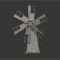 Vintage Wooden Windmill Decorative Model With Rotating Blades And Rustic Design 3d model