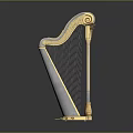 Elegant Golden And White Classical Harp With Decorative Carvings And Musical Strings
