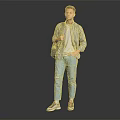 A Young Man Standing in Casual Outfit With Plaid Shirt White T-Shirt Jeans and Backpack